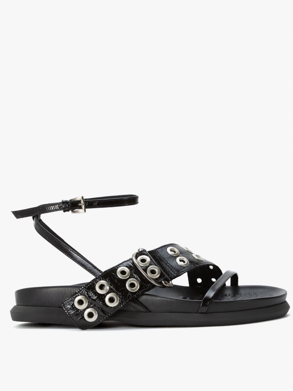MIISTA Zilda Black Leather Chunky Sandals Size 6.5 Women (37 eu) W/ Measurements